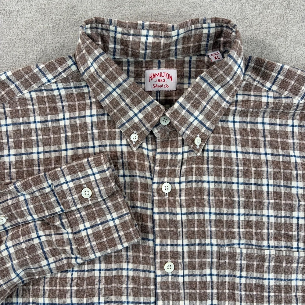 Hamilton Co. 1883 Flannel Shirt Men XL Brown Plaid Long Sleeve USA Made NWOT
